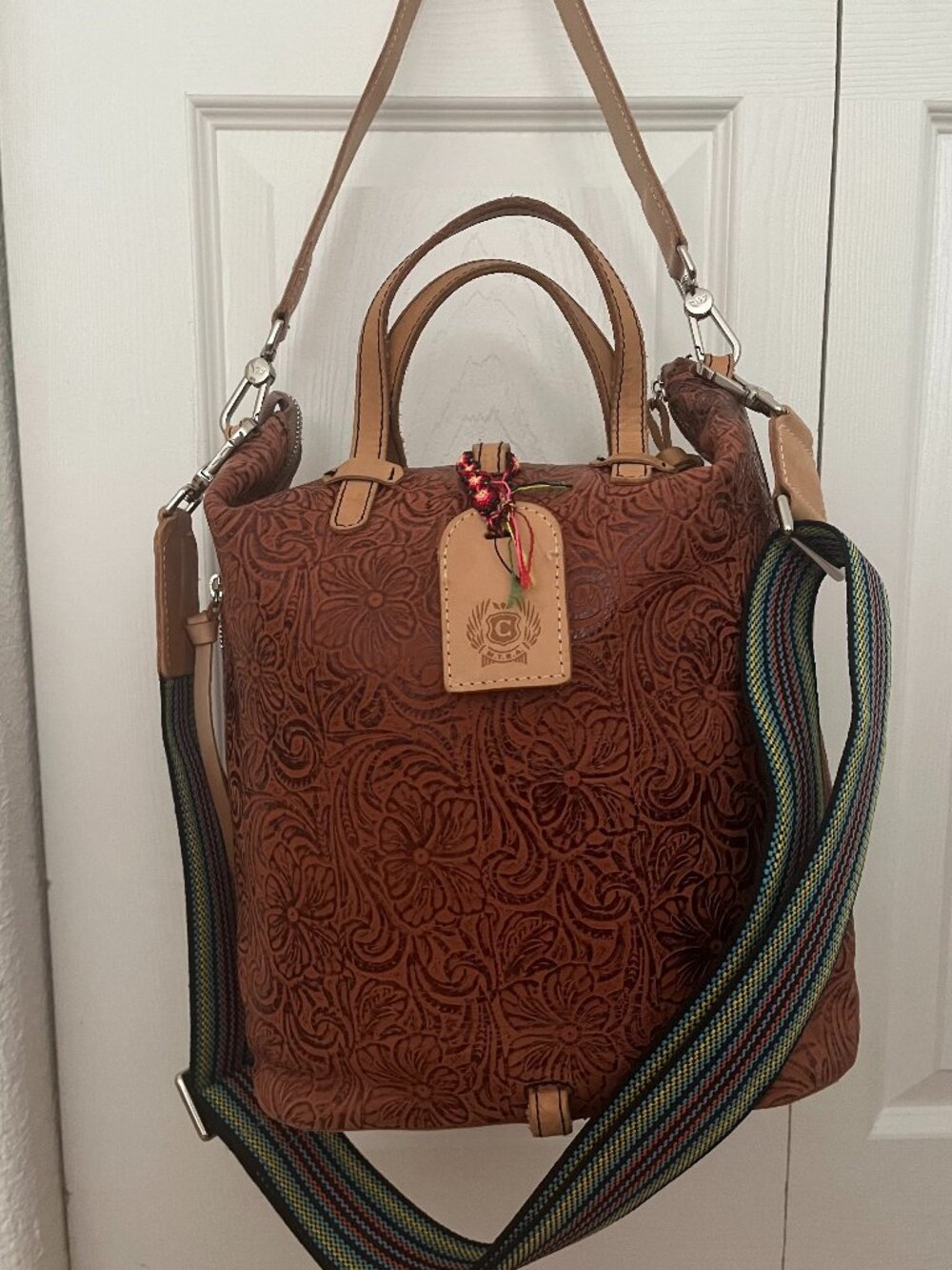 🌺🔥Consuela Sally Sling Tooled Leather Crossbody Bucket Bag✨ - Picture 1 of 4